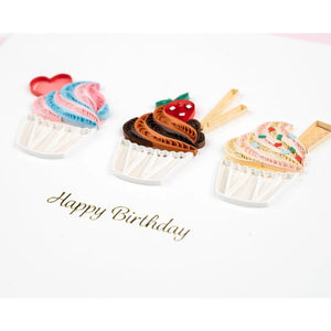 Quilled Birthday Cupcake Trio Greeting Card