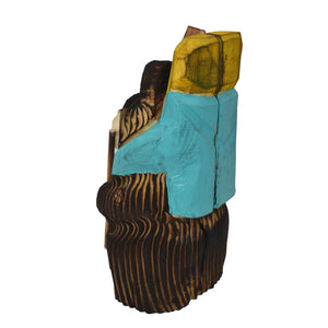 Wood Carved Hiking Bear Holding a Sign