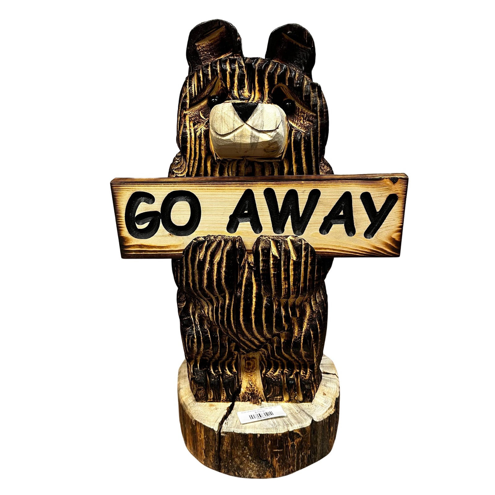 Wood Carved Bear Holding 2 Sided Sign - 18in