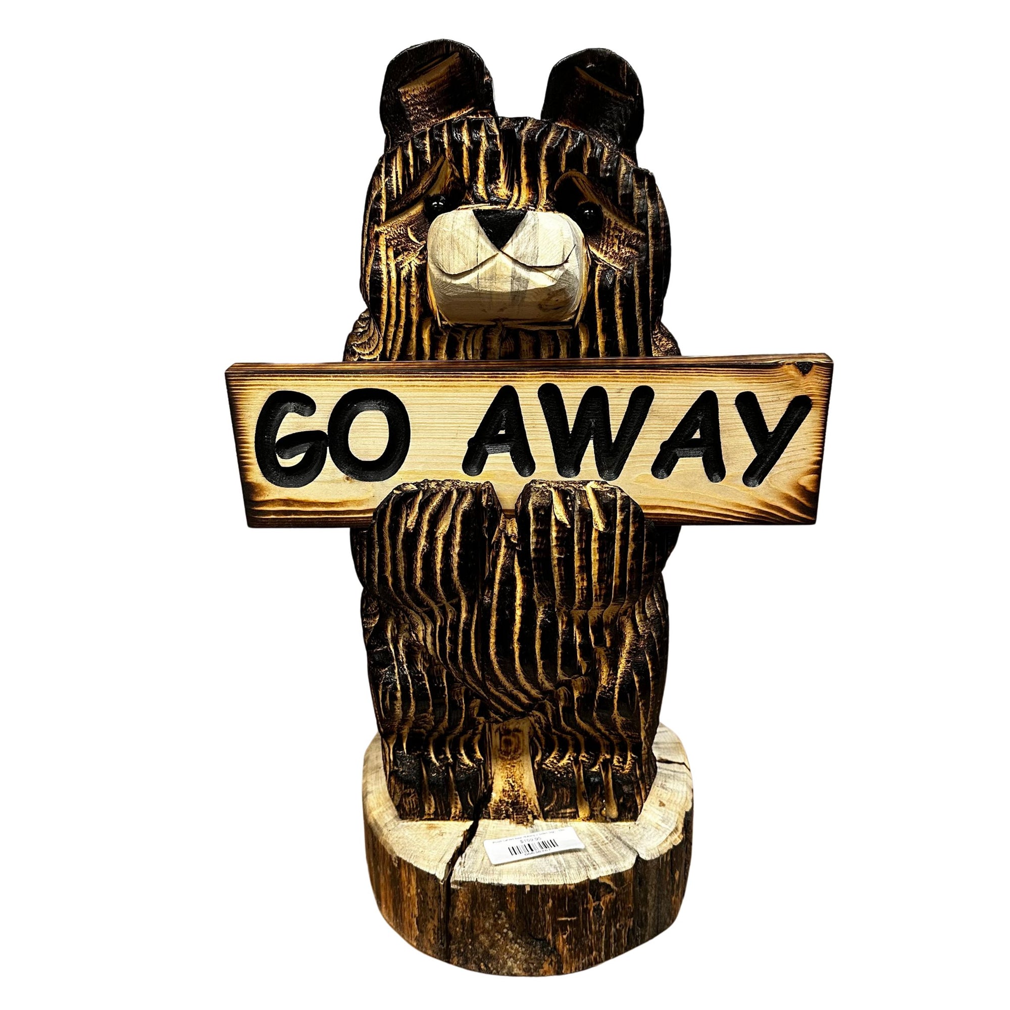 Wood Carved Bear Holding 2 Sided Sign - 18in
