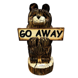 Wood Carved Bear Holding 2 Sided Sign - 18in