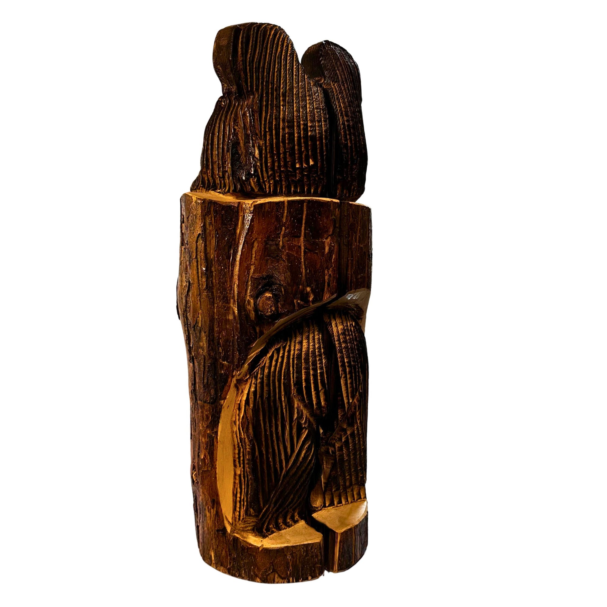 Wood Carved Bear Peeking Through Log