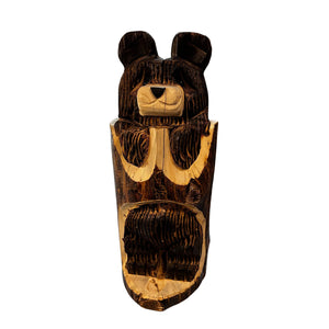 Wood Carved Bear Peeking Through Log