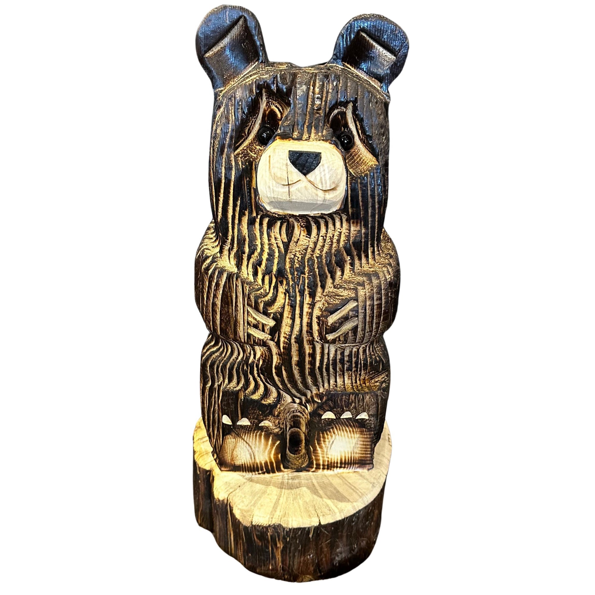 Wood Carved Bear Sitting 18"