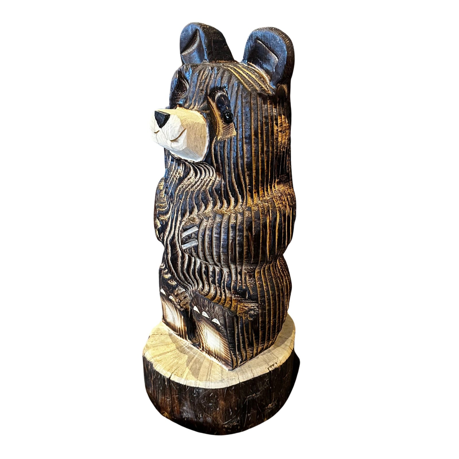 Wood Carved Brown Bear Sitting 18"