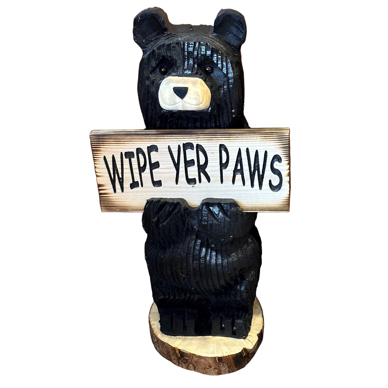 Wood Carved Bear with Sign - 2 foot