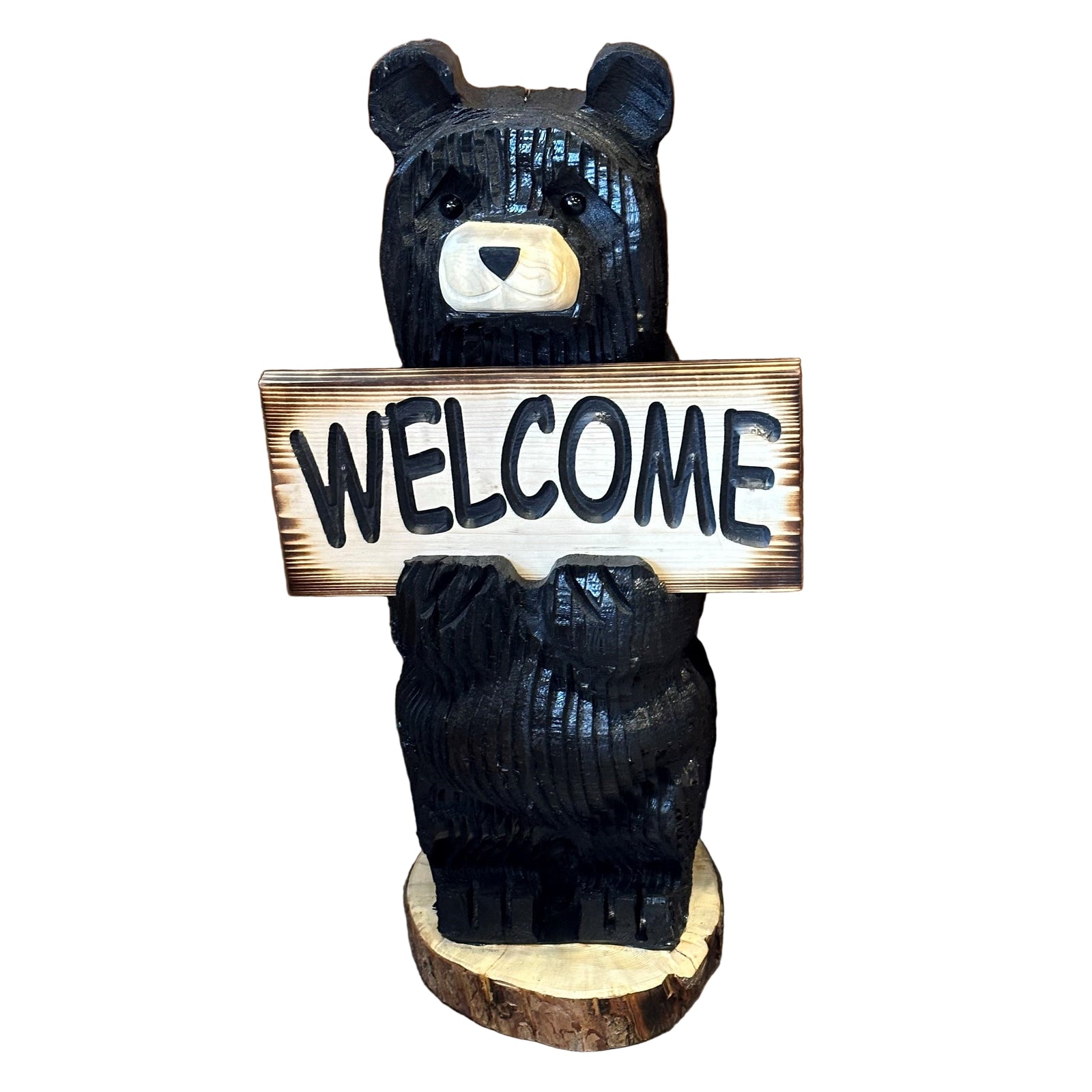 Wood Carved Bear with Sign - 2 foot