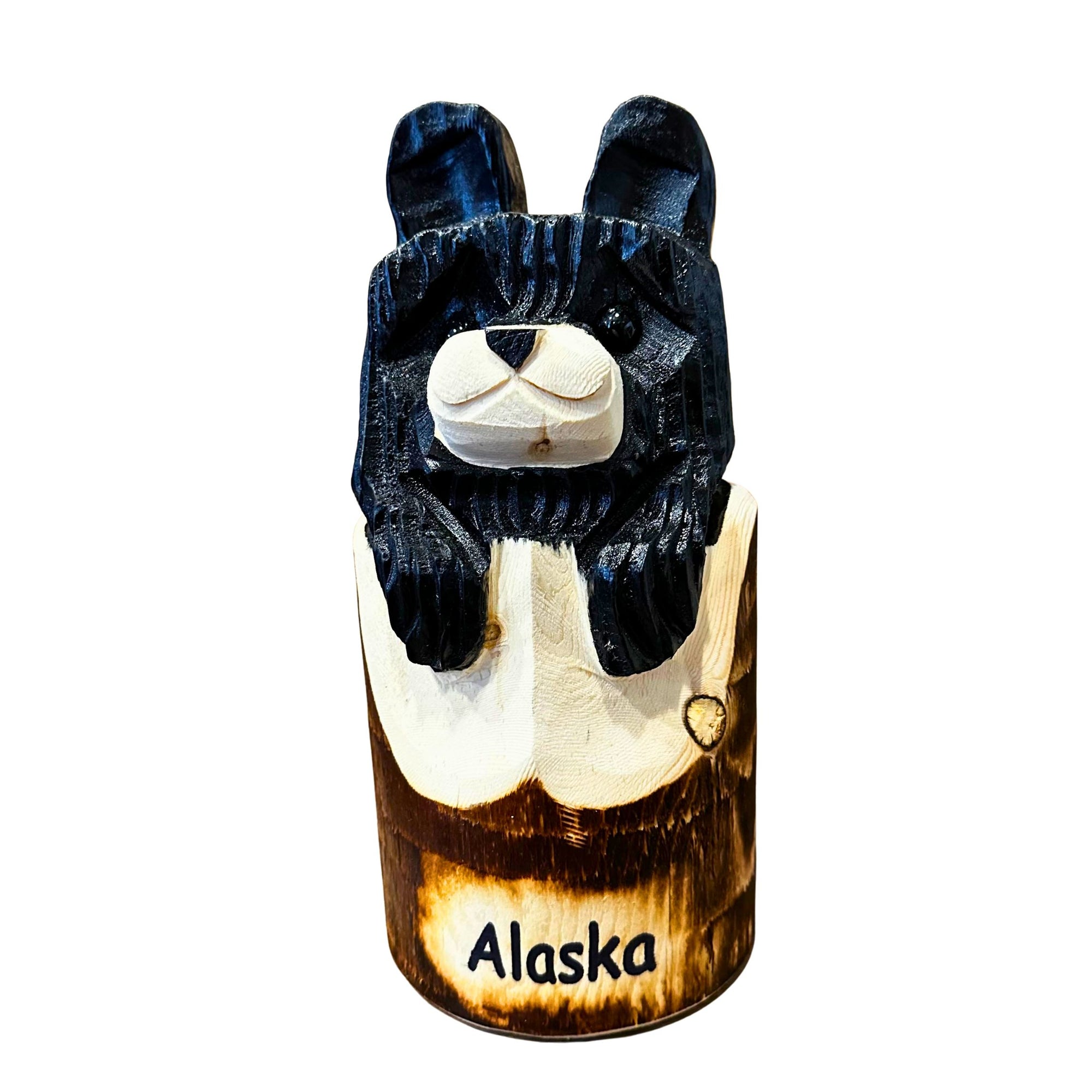 Wood Carved Bear in Stump 10 inch