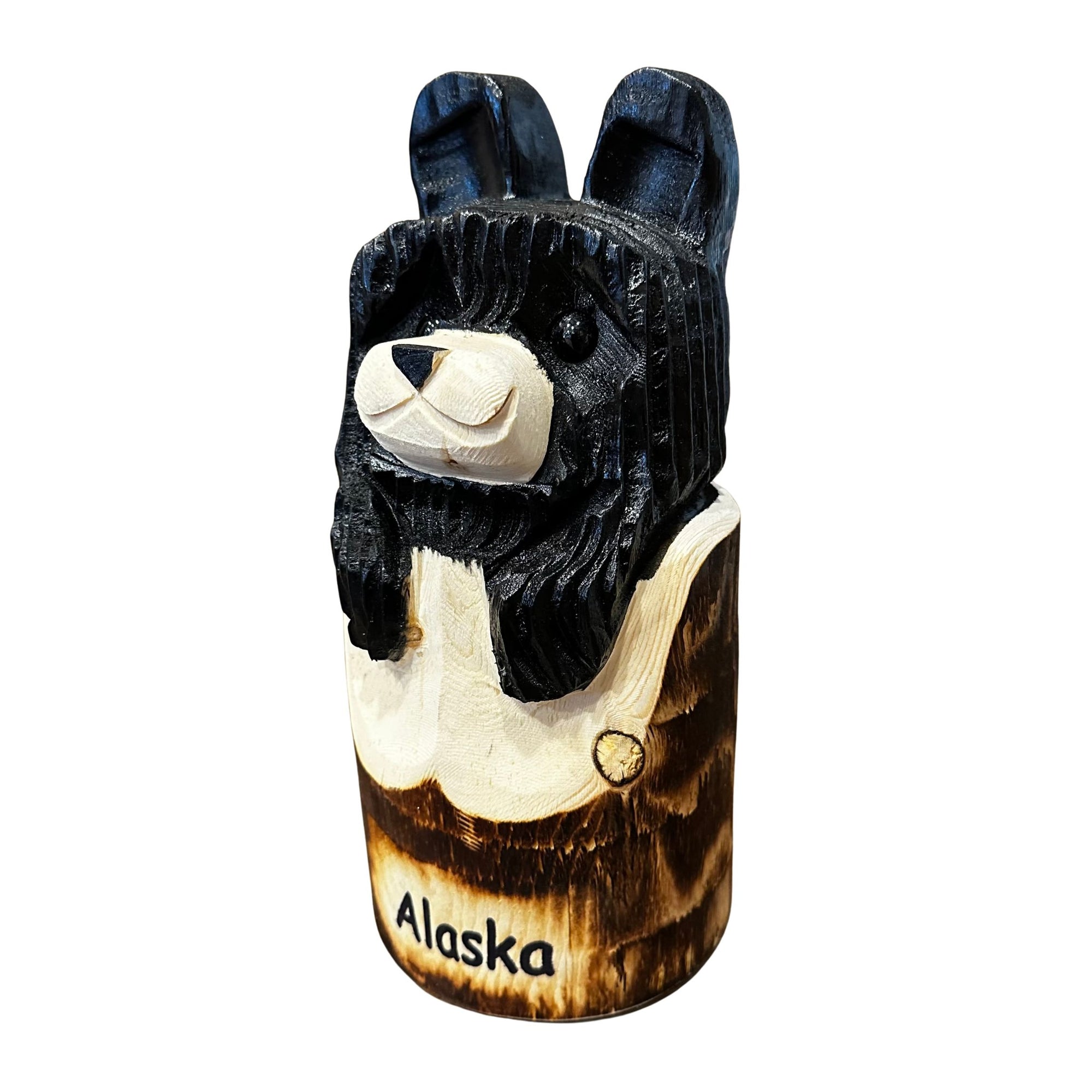 Wood Carved Bear in Stump 10 inch