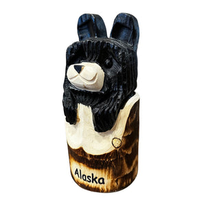 Wood Carved Bear in Stump 10 inch