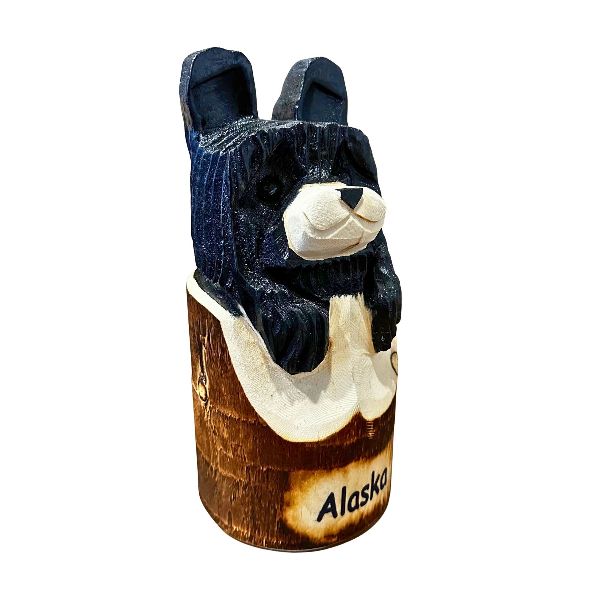 Wood Carved Bear in Stump 10 inch