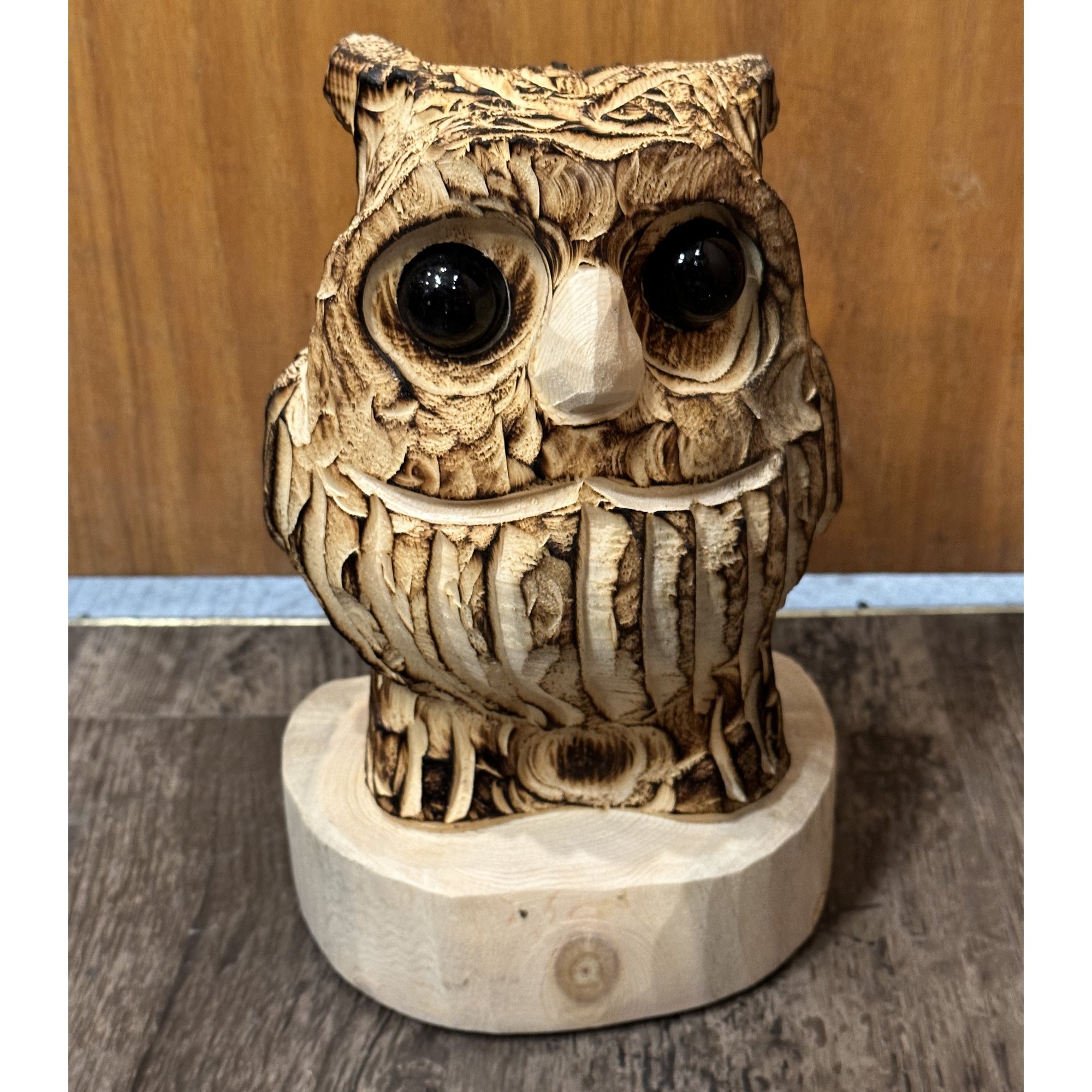 Wood Carved Owl Stump