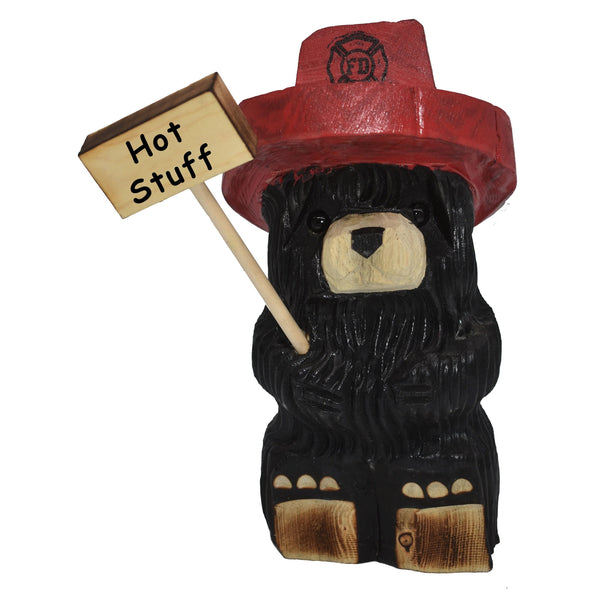Wood Carved Firefighter Bear with Sign - Forests, Tides, and Treasures