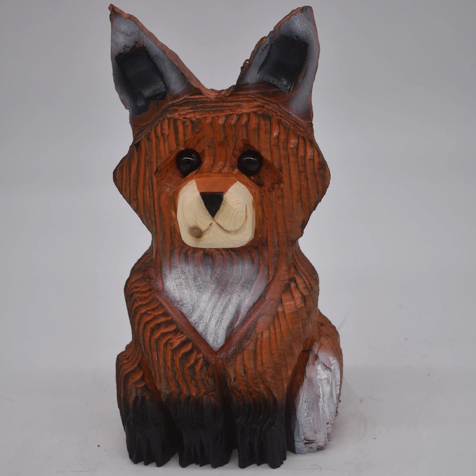 Wood Carved Fox Sitting