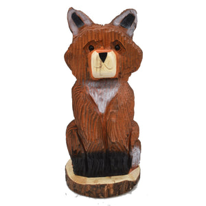 Wood Carved Fox Sitting