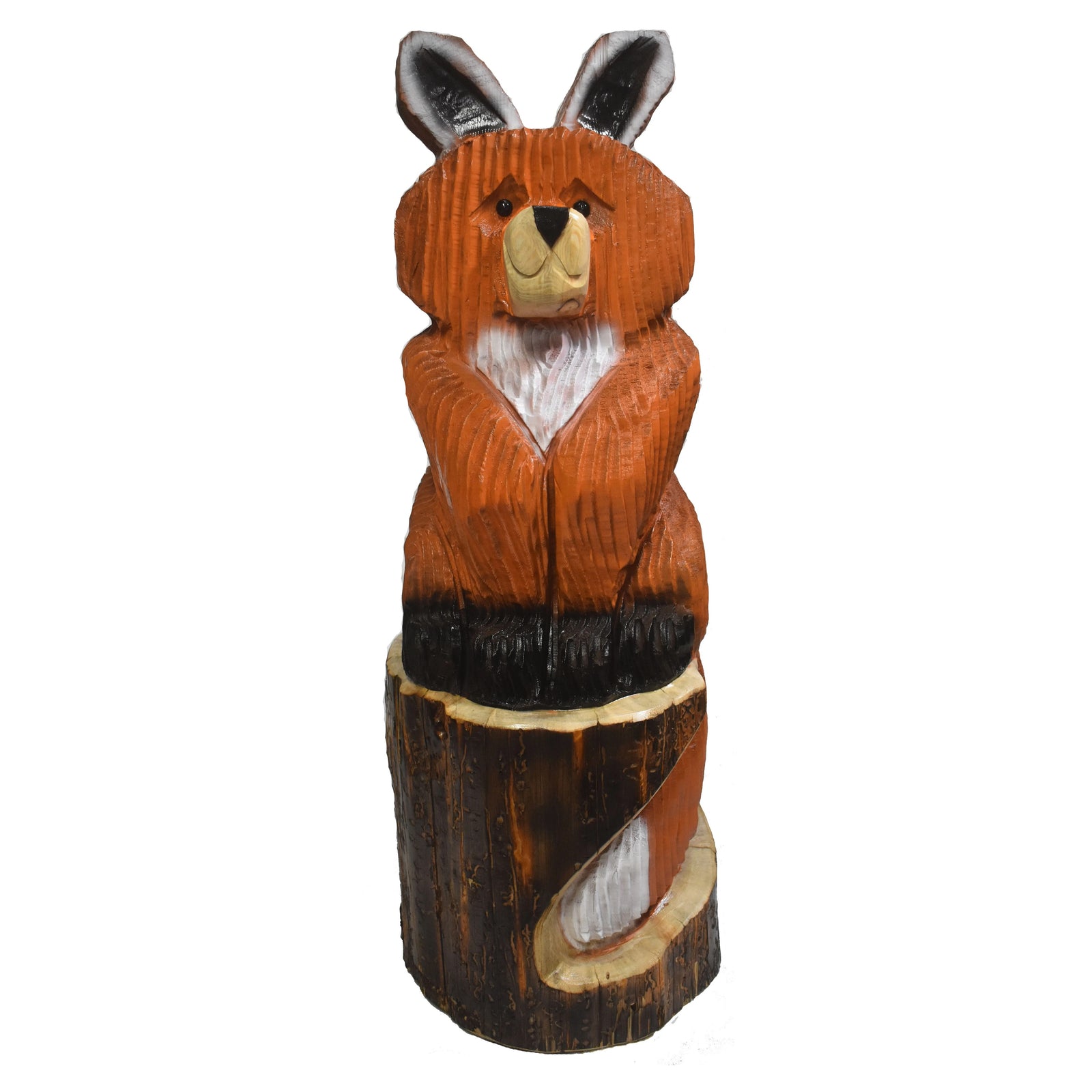 Wood Carved Fox on Log
