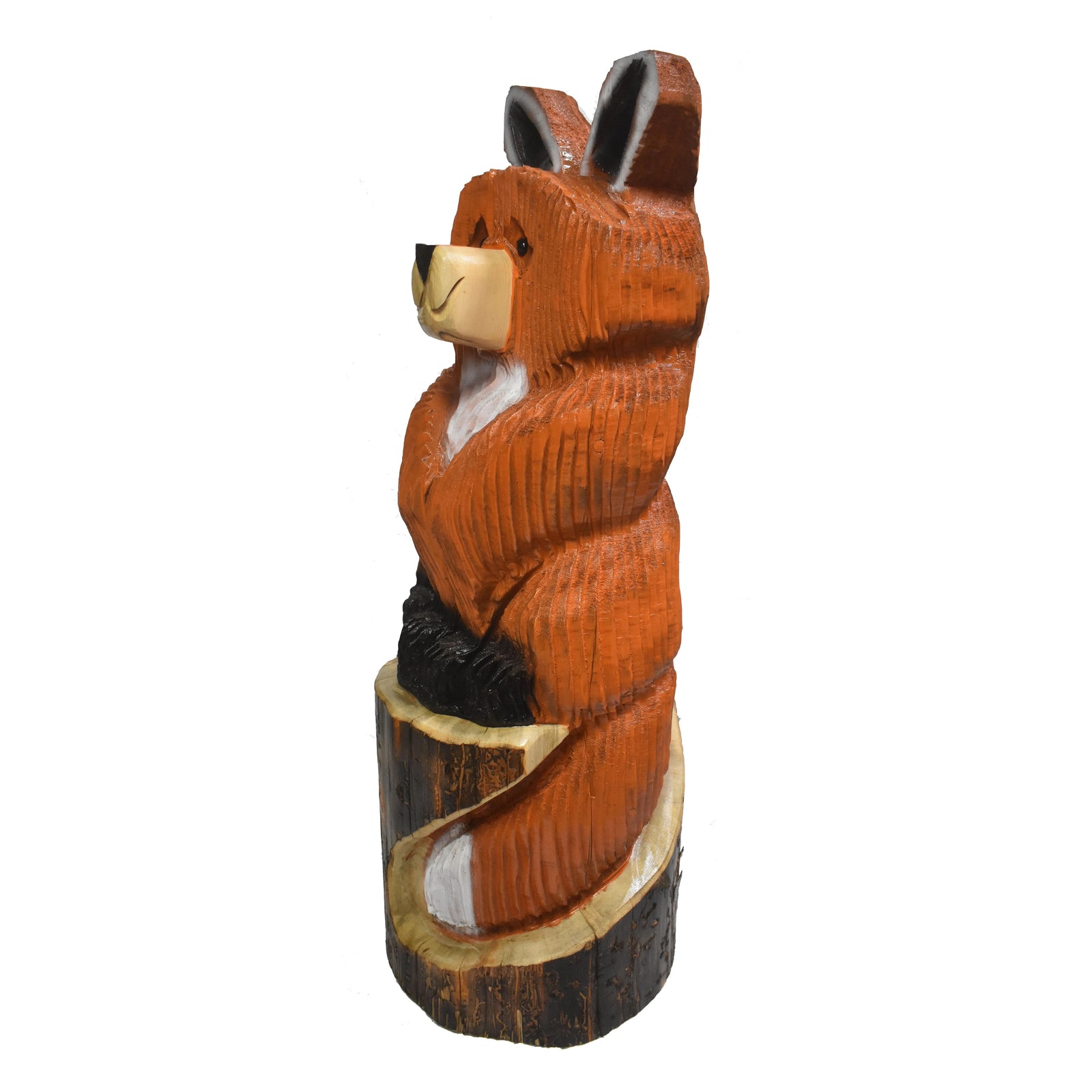 Wood Carved Fox on Log