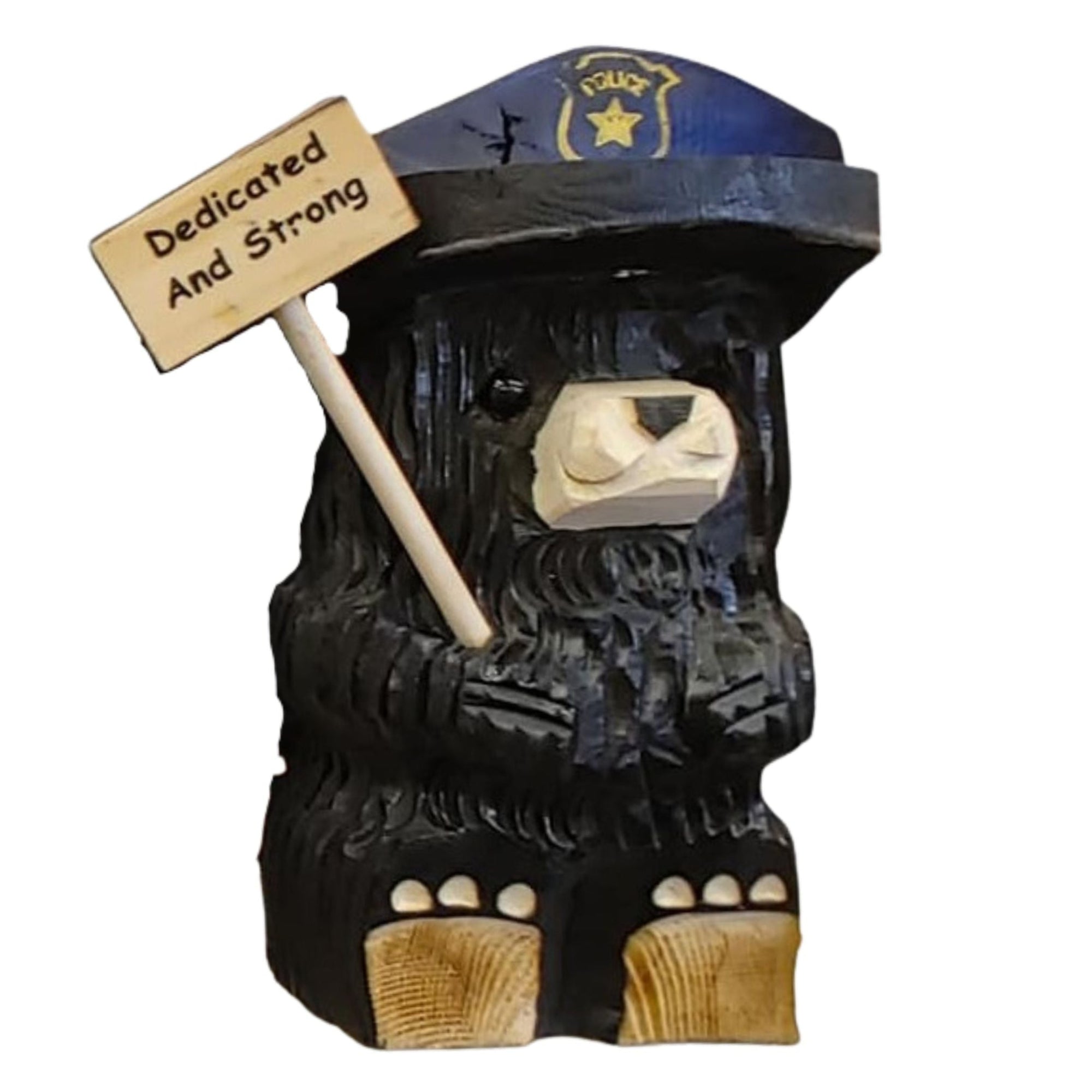 Wood Carved Police Bear with Sign
