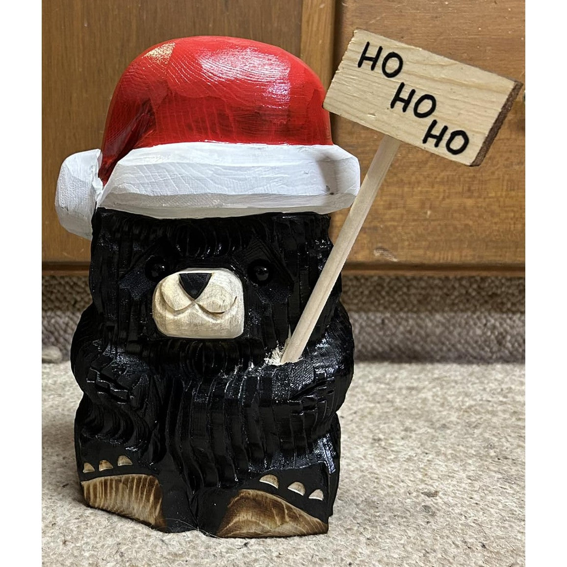 Wood Carved Santa Bear