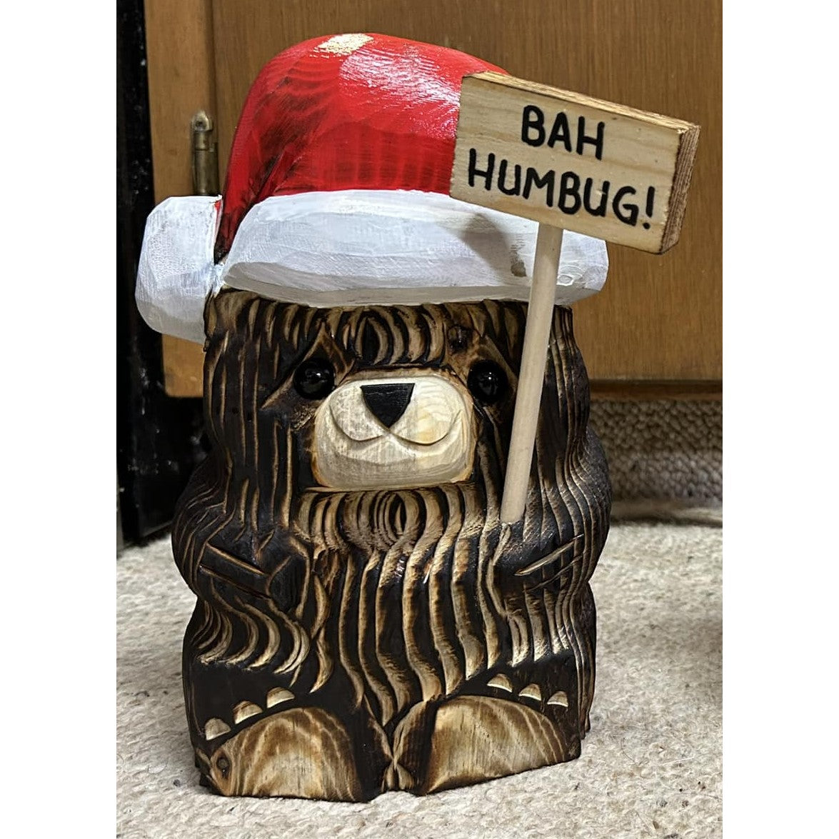 Wood Carved Santa Bear