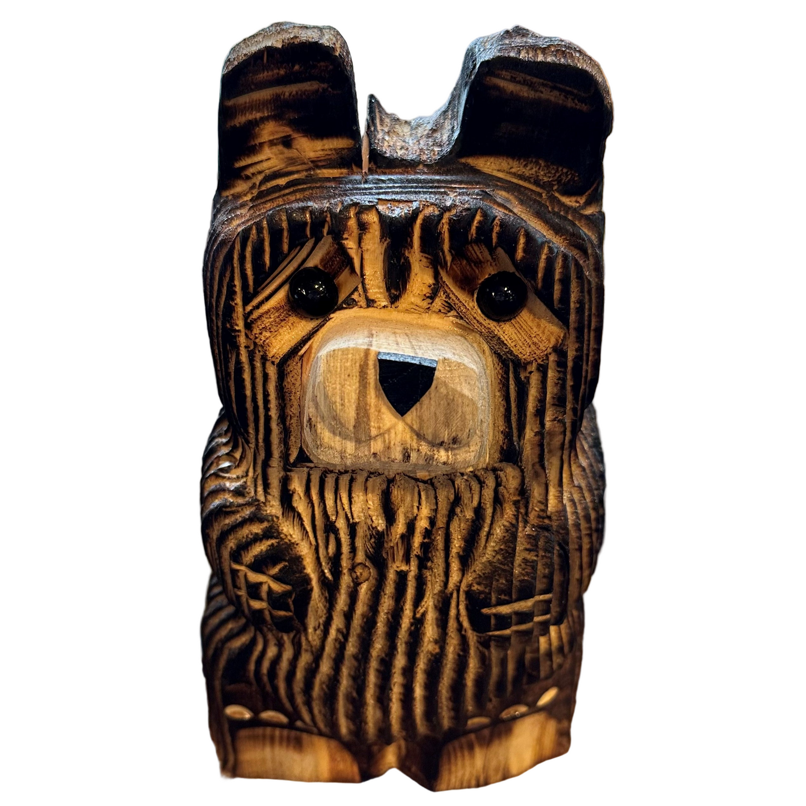 Wood Carved Sitting Bear 10 inch