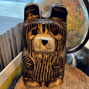 Wood Carved Sitting Bear 10in