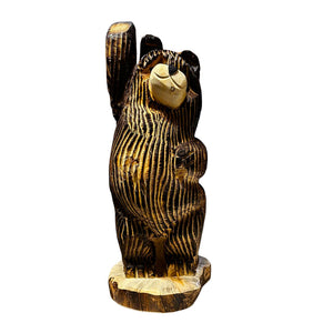 Wood Carved Waving Bear