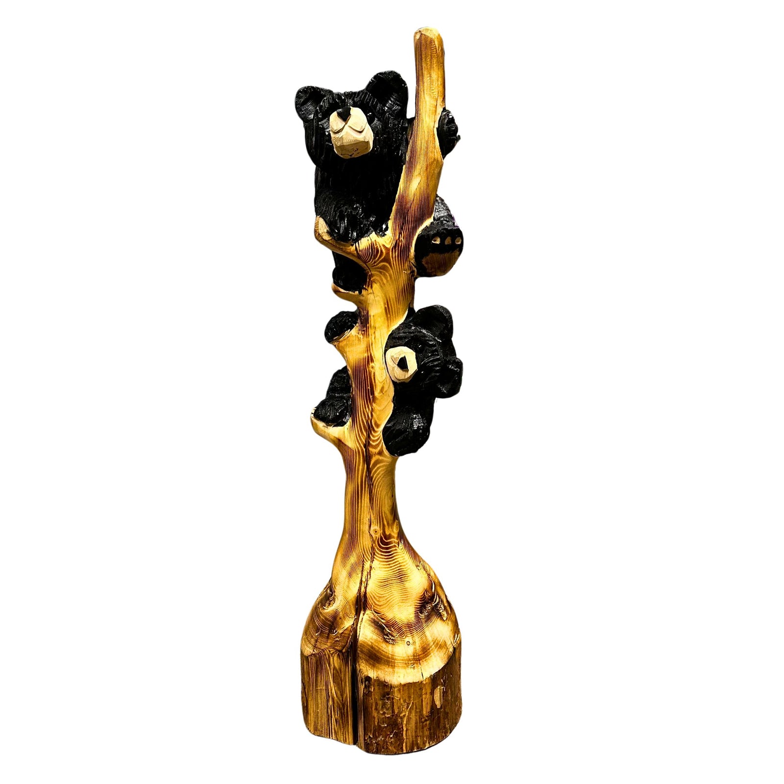 Wood Carved Bear Cubs in Tree - 3 foot