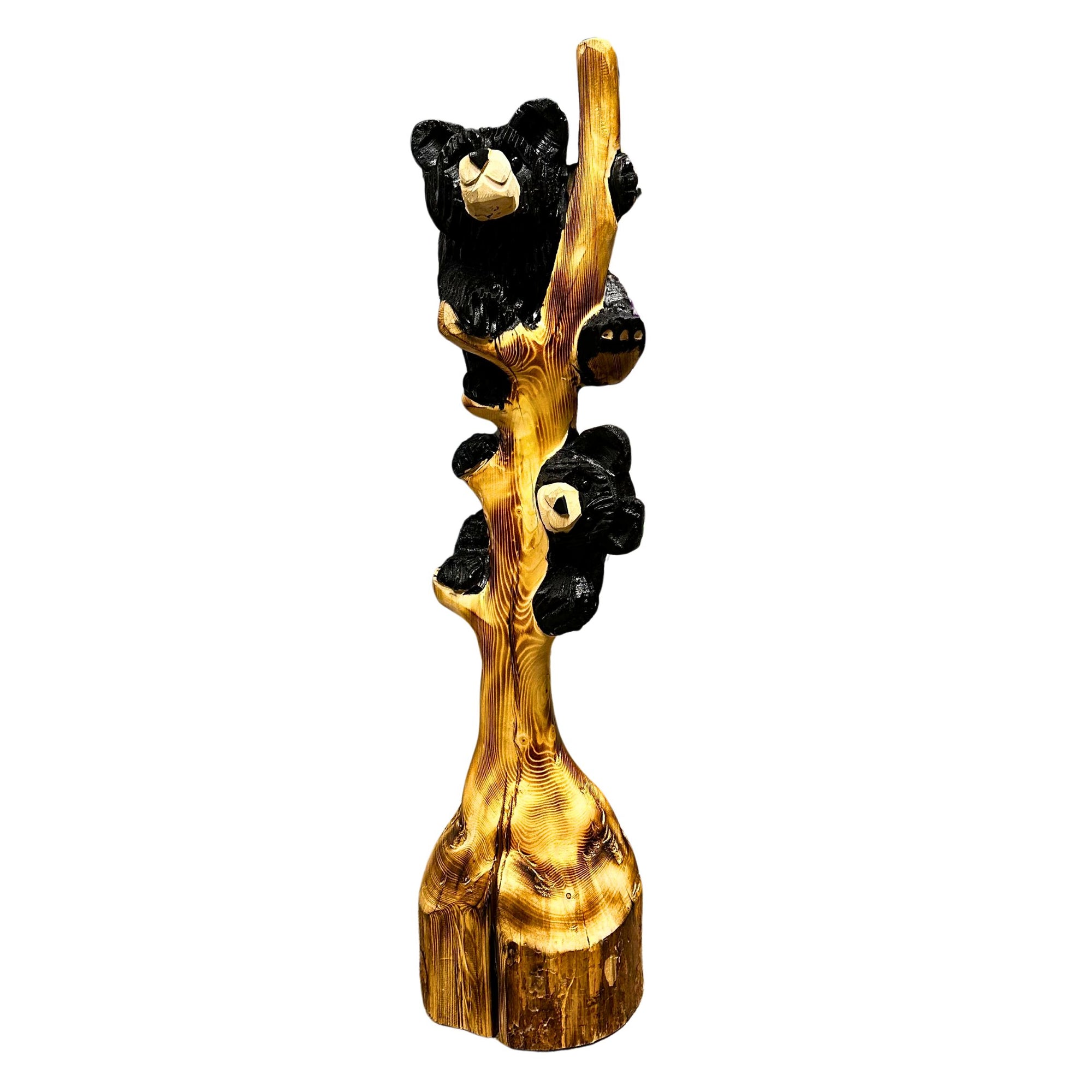 Wood Carved Bear Cubs in Tree - 3 foot