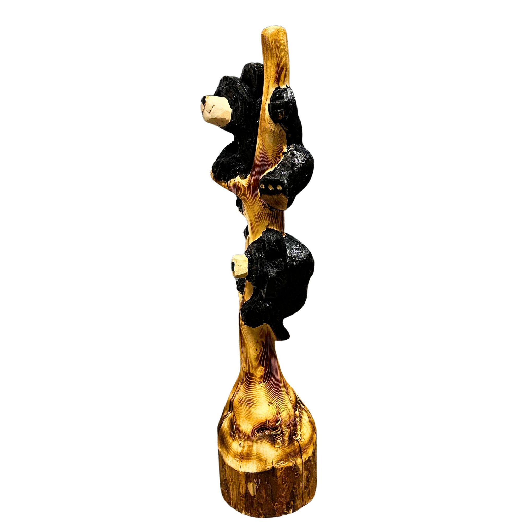 Wood Carved Bear Cubs in Tree - 3 foot