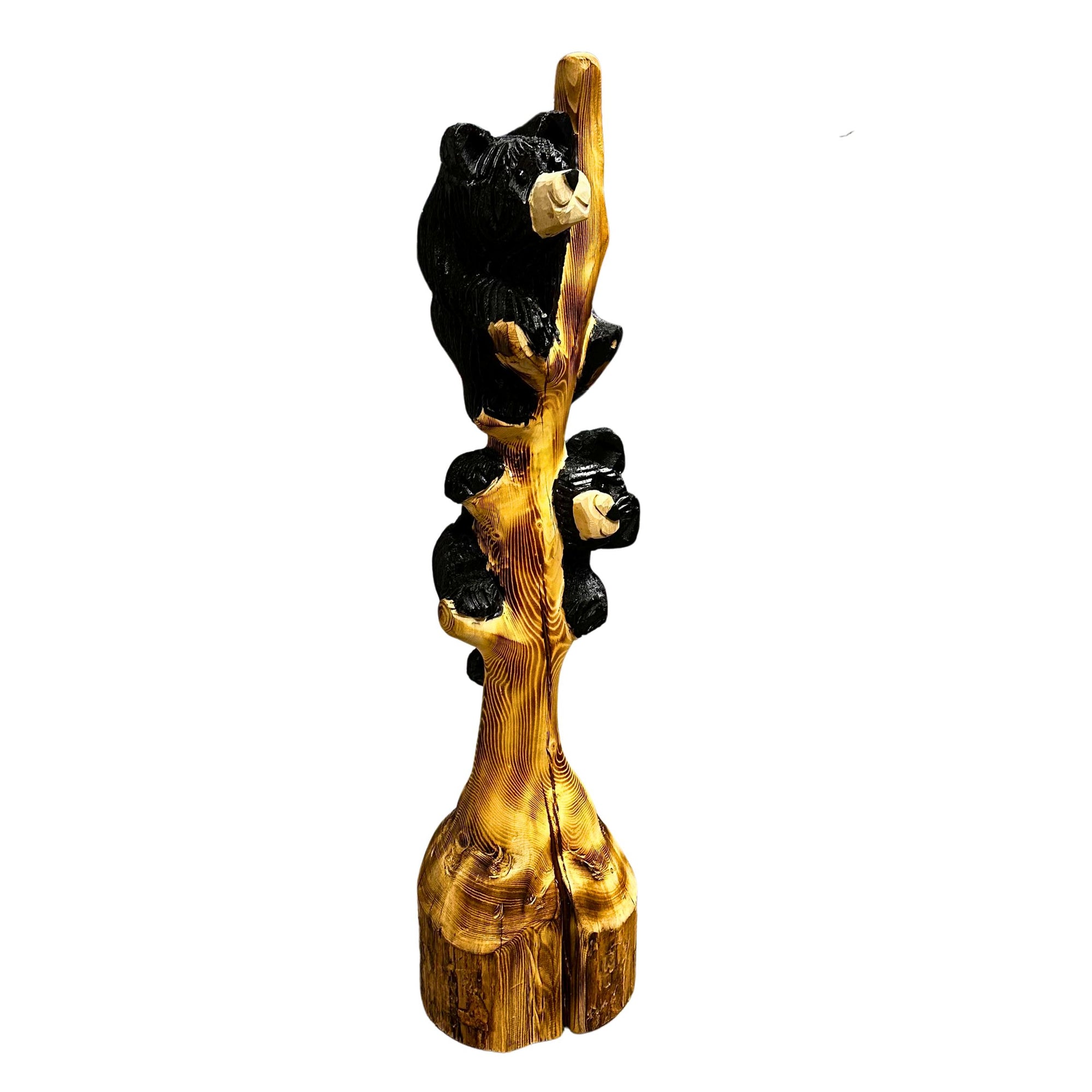 Wood Carved Bear Cubs in Tree - 3 foot