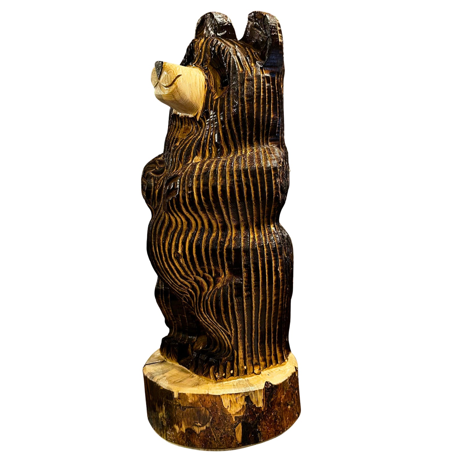 Wood Carved Standing Bear with Tilted Head