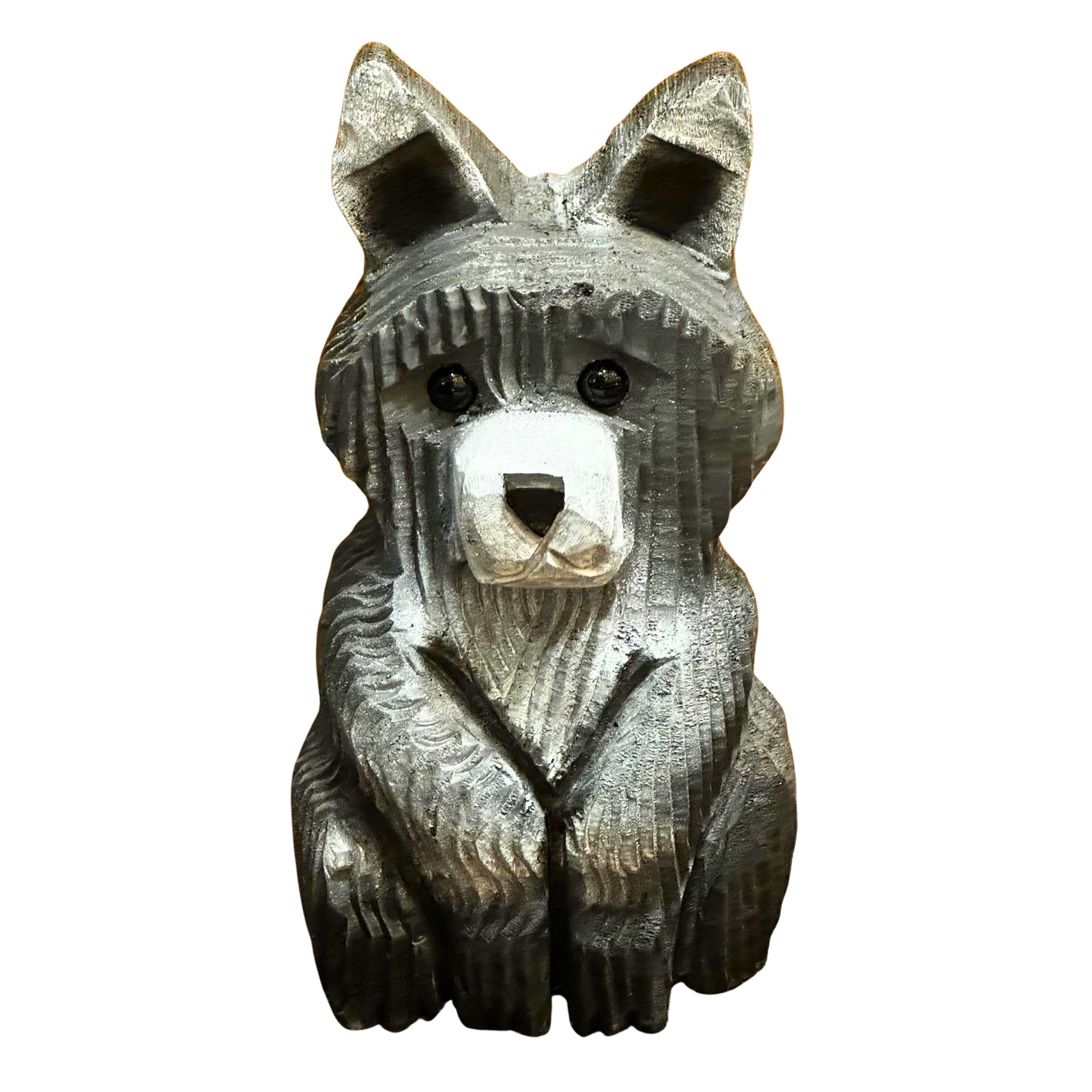 Wood Carved Wolf Sitting