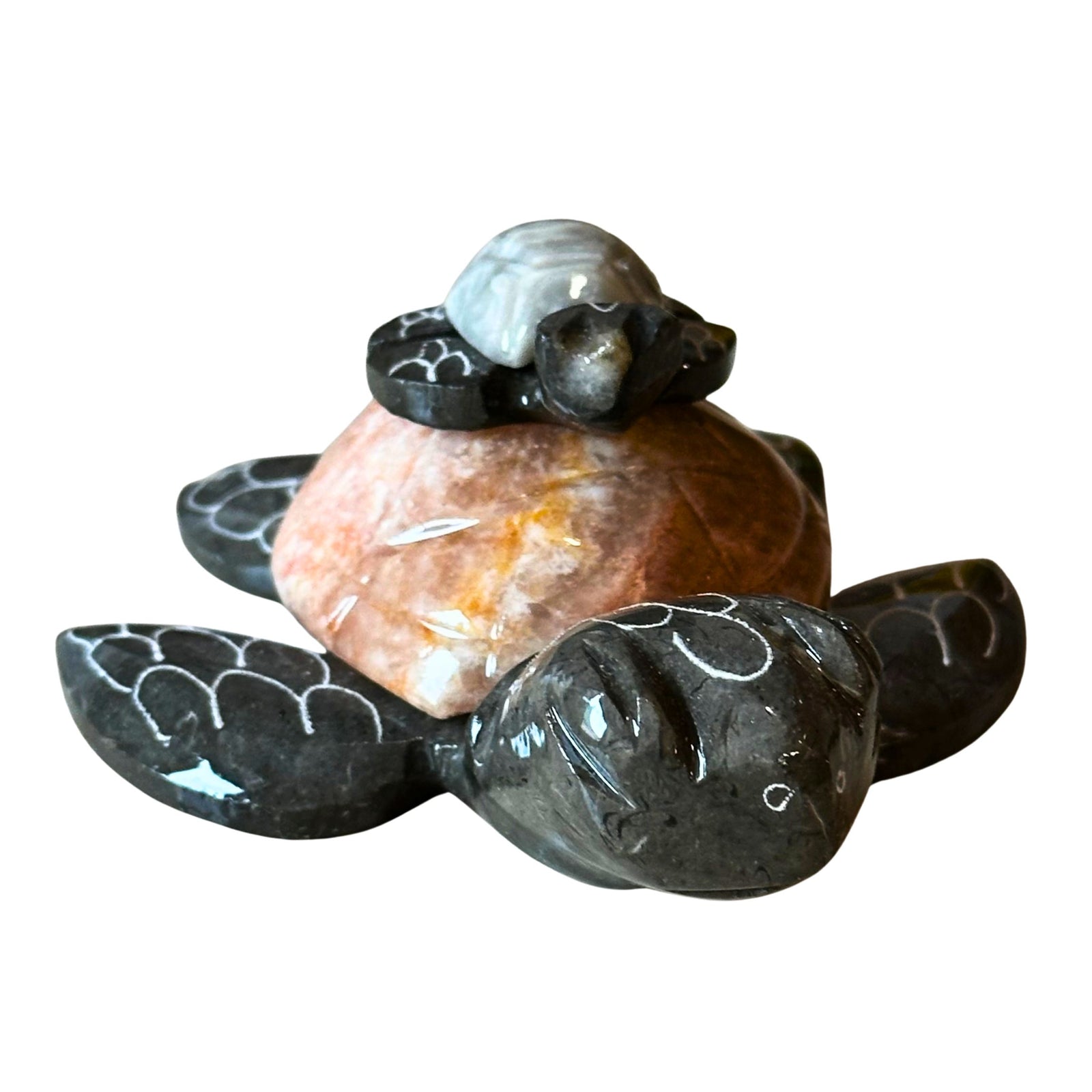 Marble 4in Turtle With Baby Figurine