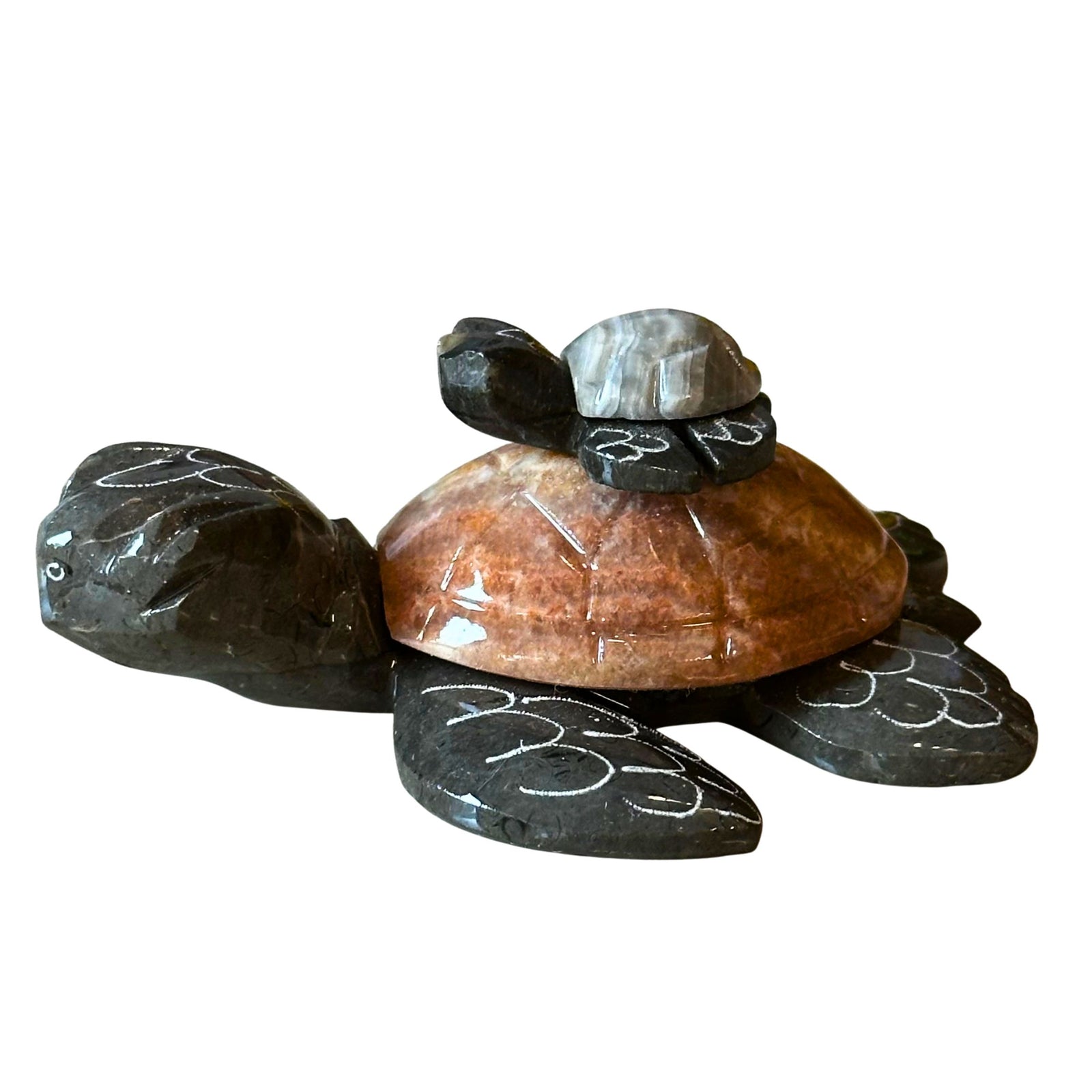 Marble 4in Turtle With Baby Figurine
