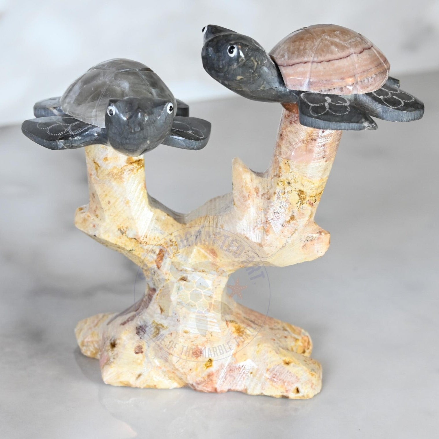 Marble 4in Coral Turtle Figurine