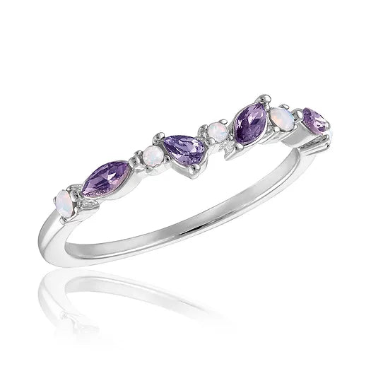 Multi Cut Lavender and Opal Stack Ring