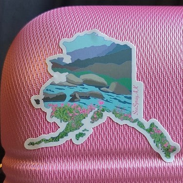 AK Wildflower and Mountains Sticker