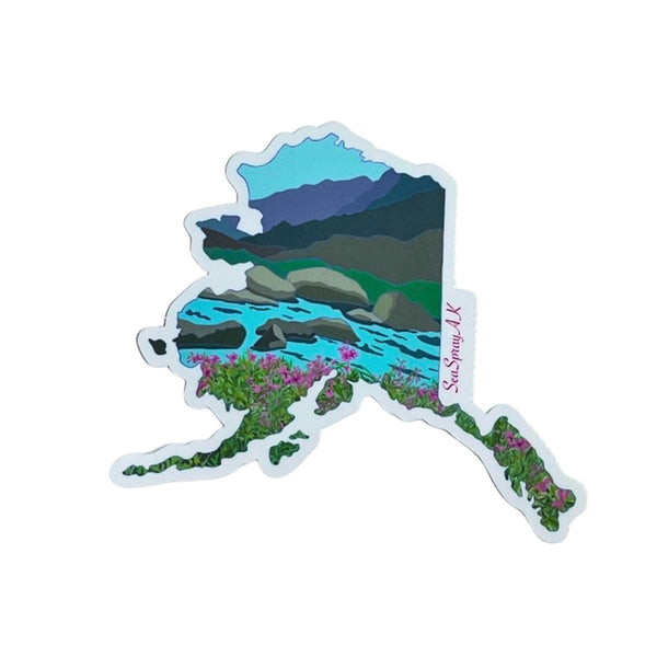 AK Wildflower and Mountains Sticker - Forests, Tides, and Treasures