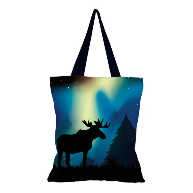 Northern Lights Moose Canvas Shopping Bag