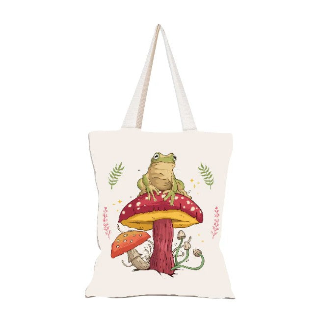 Frog on a Mushroom Canvas Shopping Bag
