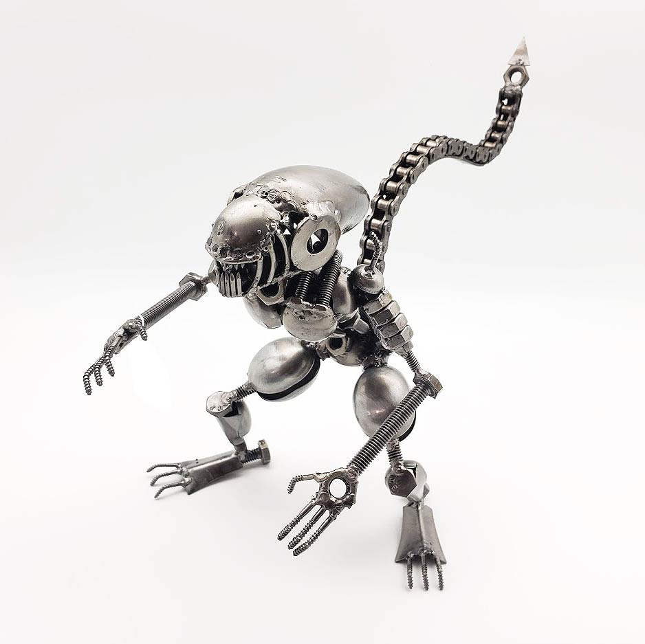 Crouching Alien Metal Figurine