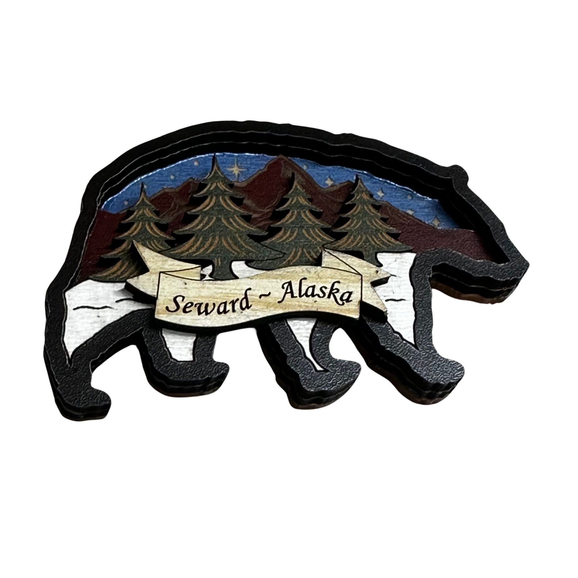 Winter Bear with Mountain Peaks Magnet