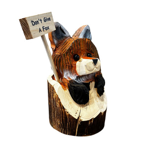 Wood Carved Fox in Stump