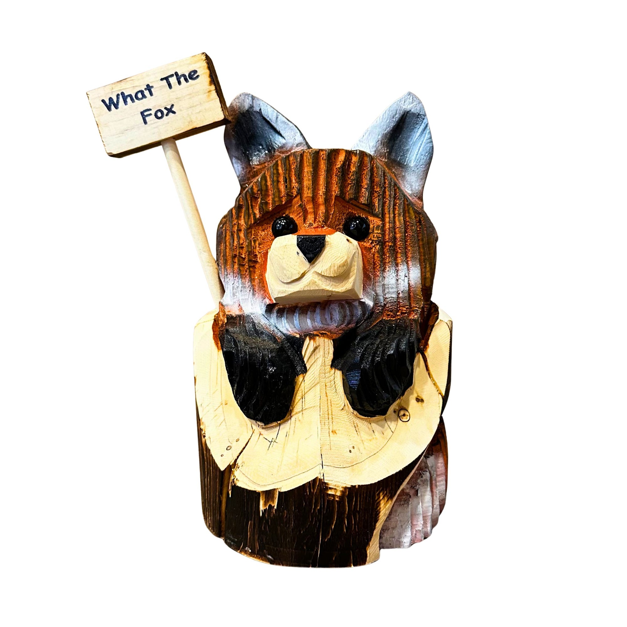 Wood Carved Fox in Stump
