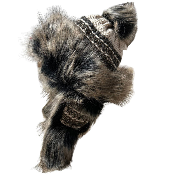 Wool Blend Polish Faux Fur Trapper Hat OS American Eagle Trapper Hat Sweater Knit Faux Fur OS Adult  main image 4