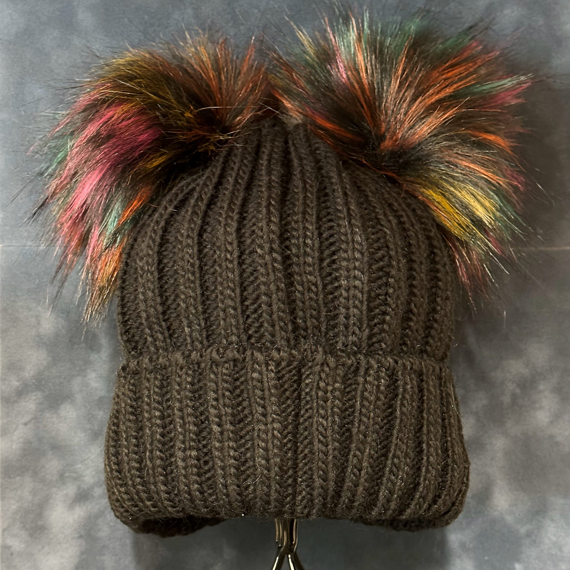 Dual Pom Black Beanie