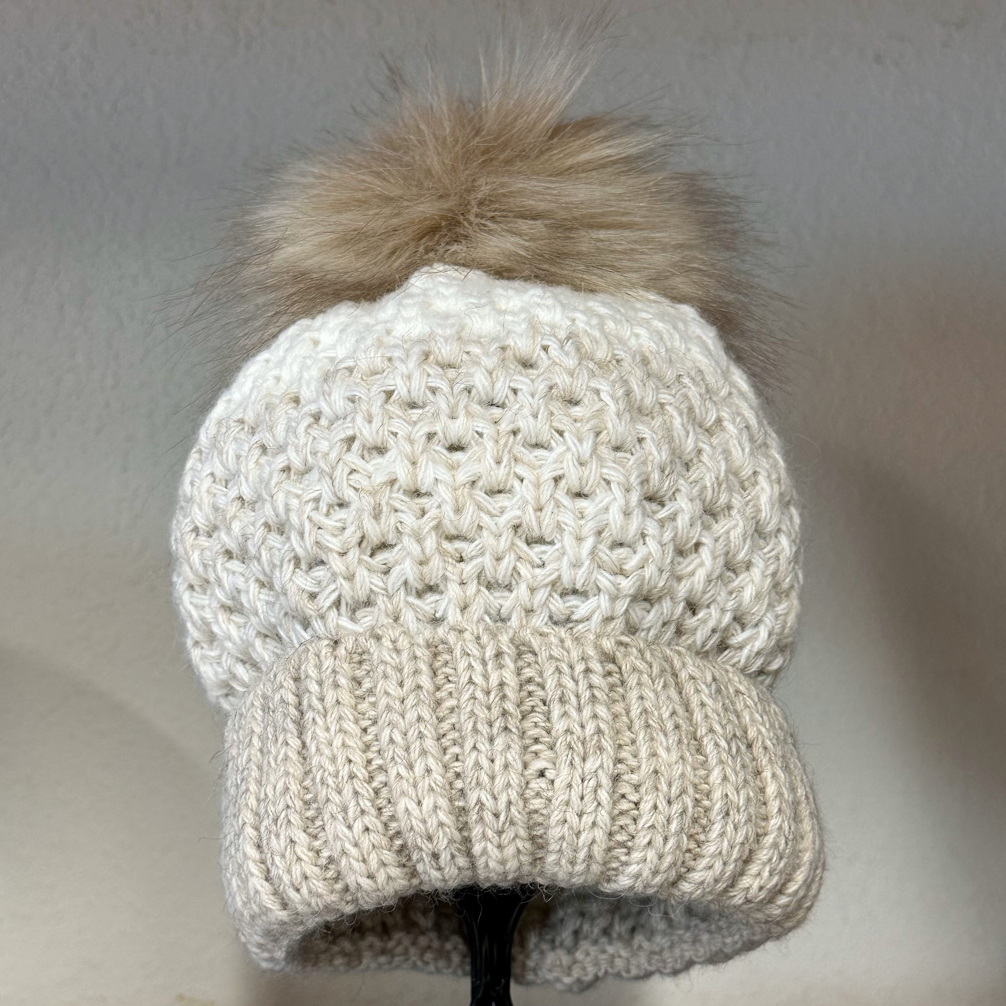 Faux Pom Beanie - Beige Melange