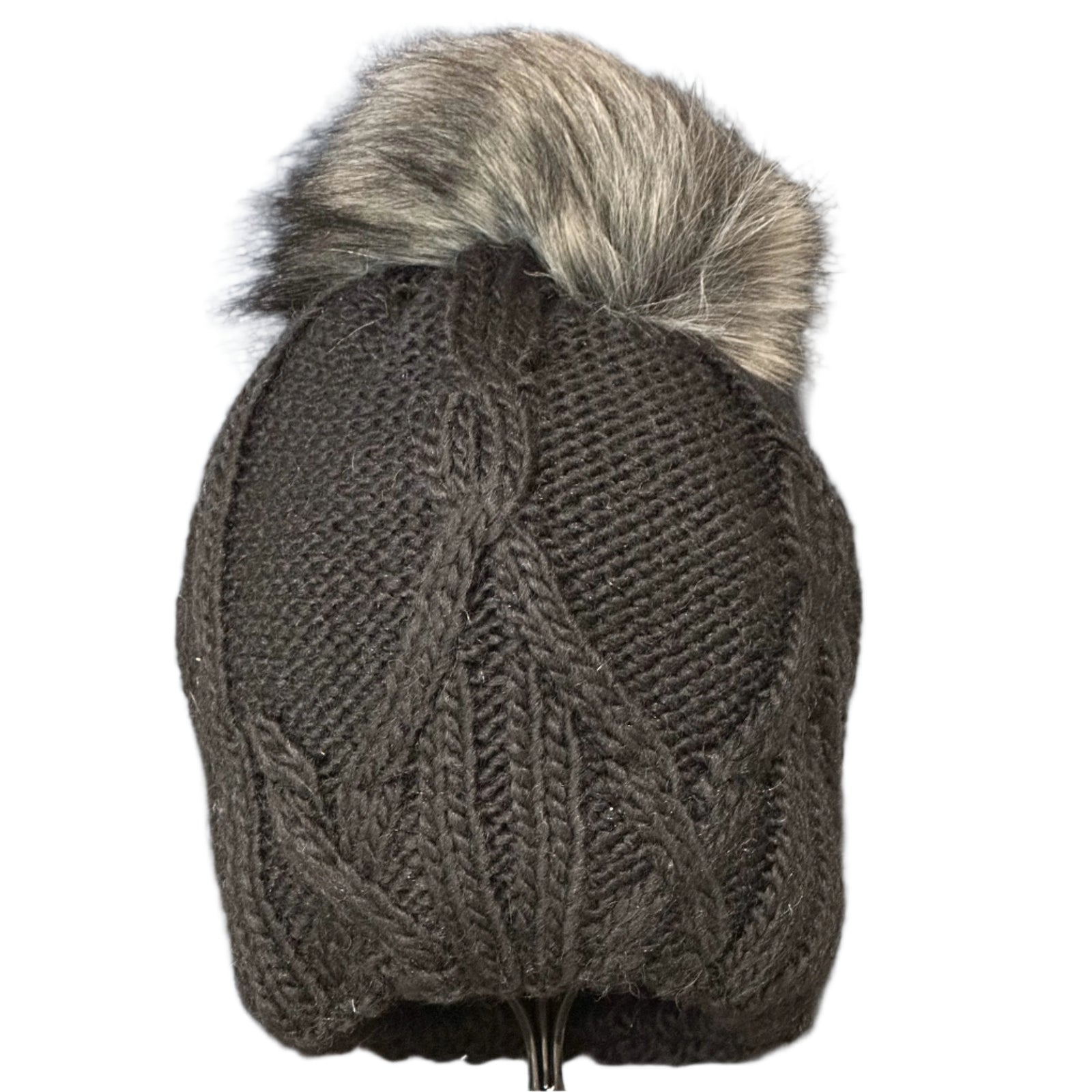Faux Pom Black Beanie