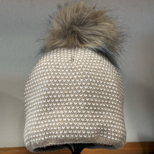 Faux Pom Beige-Cream Beanie